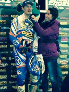 Cody Webb on the Stage after Winning Round 7 of the 2014 National Endurocross Series.